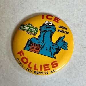 Vintage Cookie Monster Pinback: Sesame Street Ice Follies Collectible